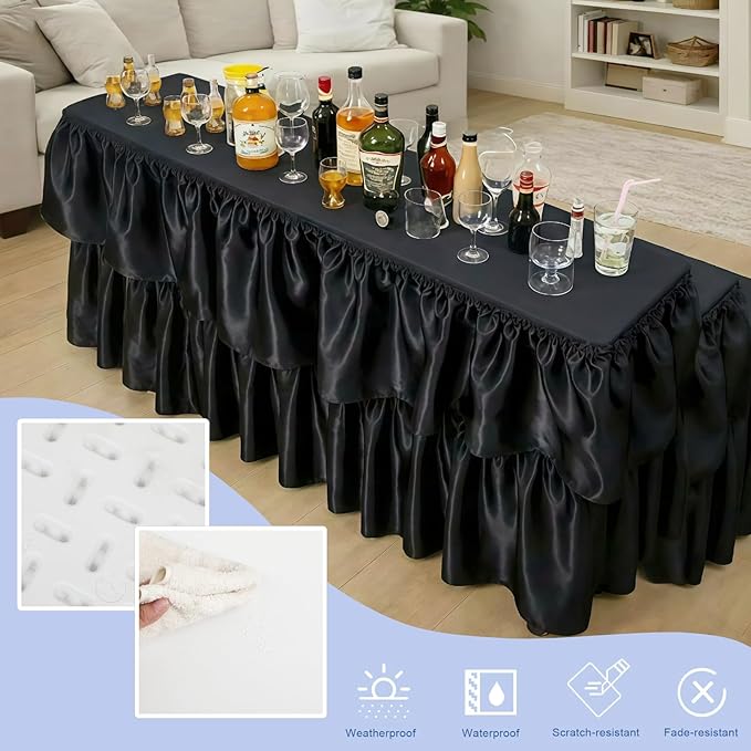 Bar Top Riser Tables Bar Riser with Skirt Mobile Folding Table Foldable Portable Risers for Banquet Events Home Party Picnics Restaurants(Table Not Included) (Black,6 ft)