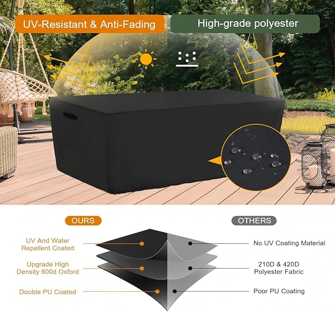Tempera Outdoor Dining Set Cover for Outside Table and Chairs, Square Patio Table Covers for Outdoor Furniture, Anti-Fading, Windproof, 48''L x 48''W x 27.8''H, Grey