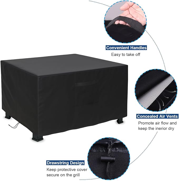 Square Fire Pit Cover, Upgraded Heavy Duty Fabric with Air Vent and Drawstring Fit for 37-40 Inch Outdoor Fireplace Cover & Fire Pit Table, 100% Waterproof & Tear Resistant