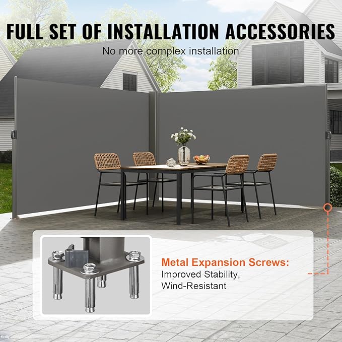 VEVOR Retractable Side Awning, UV 50 71''x 236'' Full Aluminum Rust-Proof Patio Sunshine Screen, 280 g Thicken Privacy Divider & Wind Screen for Courtyard, Balcony, Roof Terraces and Pools, Gray