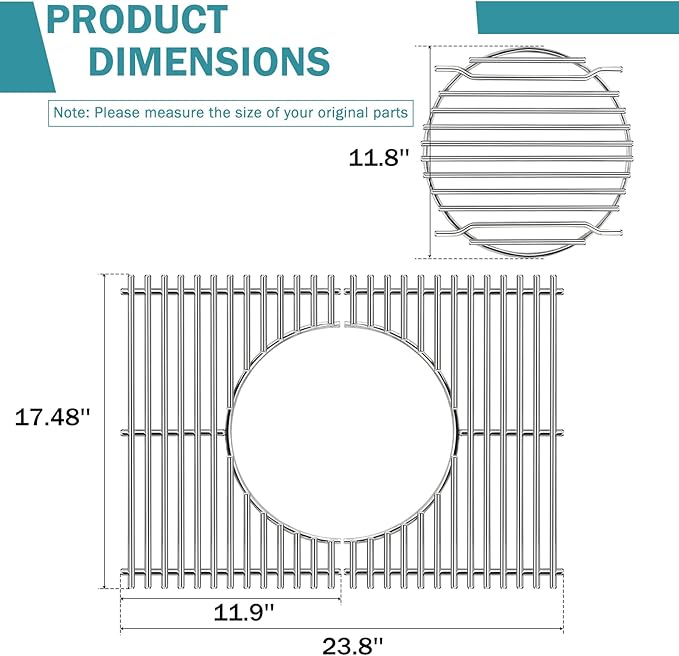 Criditpid 7638 7639 Grill Grates Parts for Weber Spirit I & II 300 Series, Spirit E310 E320 E330 S310 S320, 304 Stainless Steel Gourmet BBQ System Cooking Grate for Genesis Silver B/C,Genesis Gold B/C
