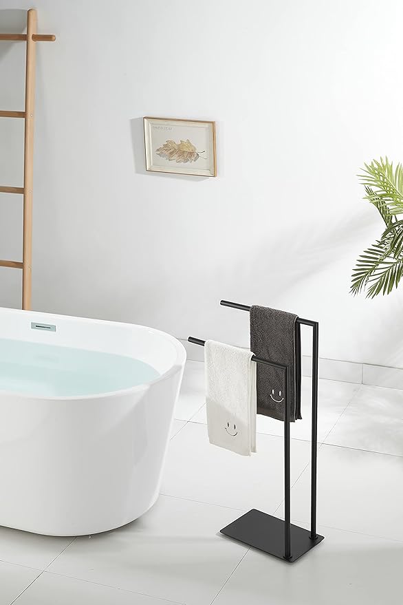Stand Towel Rack for Bathroom Free Standing Double Towel Holders on Floor Bath Towel Holder Brass Matte Black