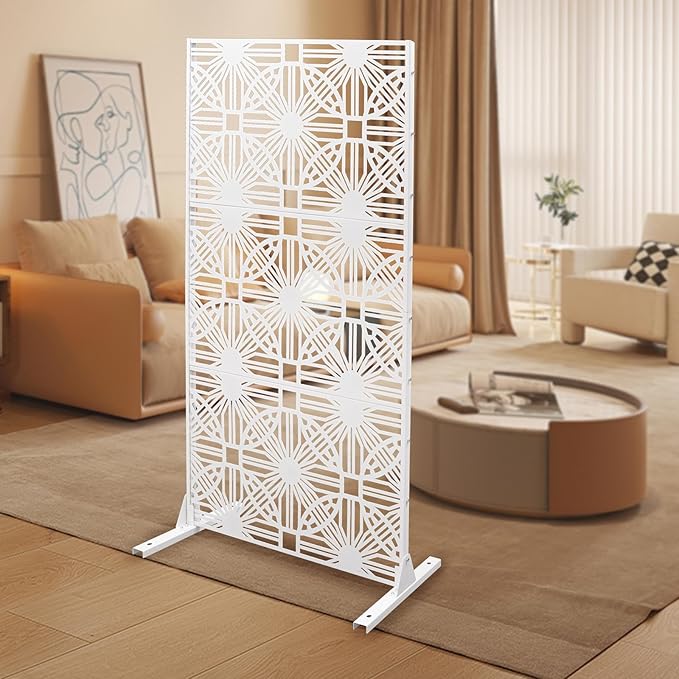 Patio Privacy Screen,Patio Privacy Divider with Stand, Decorative Privacy Fence Screen for Garden Backyard Balcony,Outdoor Decorative Panels for Balconies, Courtyards,Swimming Pools (Flower White)