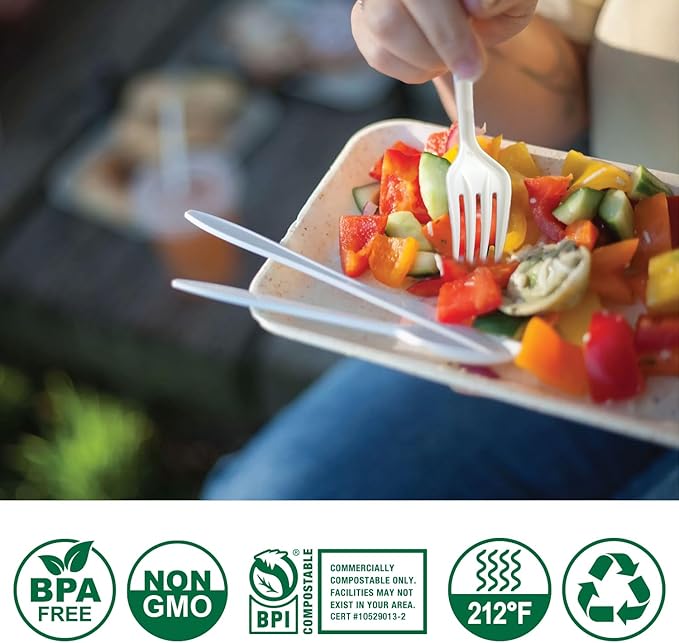 100% Compostable No Plastic Utensils - Heavy Duty Eco-Friendly Flatware for Lounge, Party, Wedding, BBQ, Picnic, Camping [Utensils Set, 360 Count]