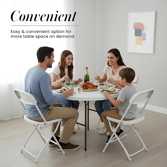 3.5 Feet Circular Round Foldable Table with Built in Handle & Steel Legs | Heavy Duty Portable | Perfect for Party, Dining, Wedding, Events, Picnic Indoor, Outdoor, Camping, Utility