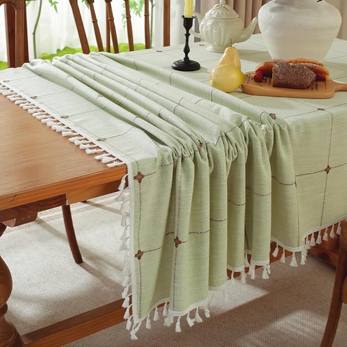 Pahajim Rustic Linen Tablecloth Cotton Rectangle Table Cloth for Kitchen Dining with Tassel Plaid Waterproof Tablecloths Rectangle/Oblong,55''x102'',8-10 Seats