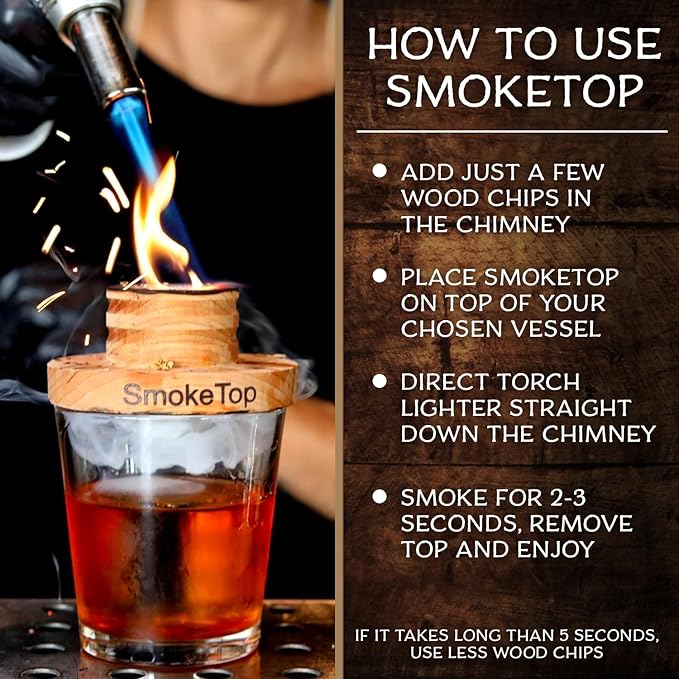 SmokeTop Cocktail Smoker Kit 5 Pack - Old Fashioned Chimney Drink Smoker for Cocktails, Whiskey, & Bourbon With 2oz Sample Wood Chips - by Middleton Mixology