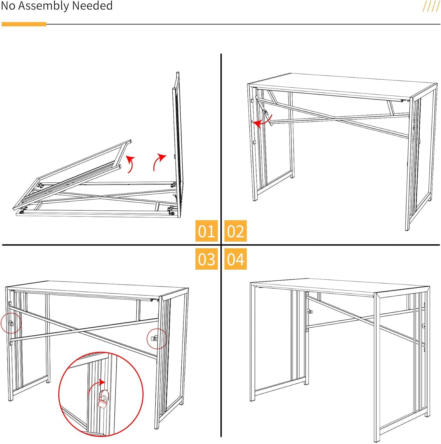 Lutown Teen Folding Computer Desk - 32 inch, Writing & Gaming, Small Space Office Desk, Black, No Assembly Required