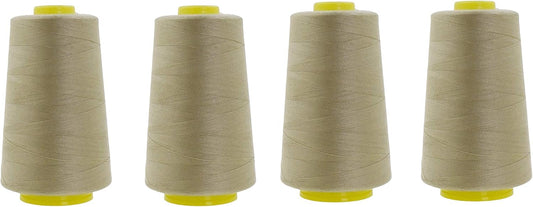 Mandala Crafts 4 Pack of Serger Threads Cones Spools - 20S/2 24000 Yards Polyester Beige Threads for Sergers Machine and Overlock Quilting Sewing Machine