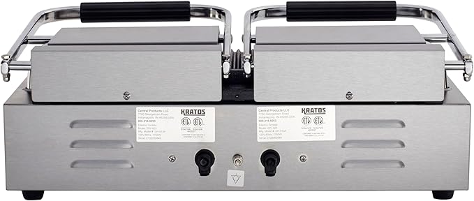 Kratos Commercial Electric Panini Sandwich Grill with Grooved Plates, 18.7" x 9" Cooking Surface, Commercial Countertop Panini Press, 120V, 3500W (29Y-023)