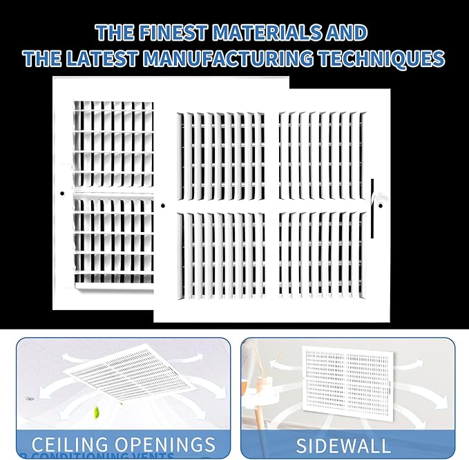 10x10 Vent Register [Duct Opening], Vent Covers for Home Ceiling, Two-Way Ventilation Register, Adjustable Solid Steel Wall Register Vent Cover (10"W x 10"H [Duct Opening])