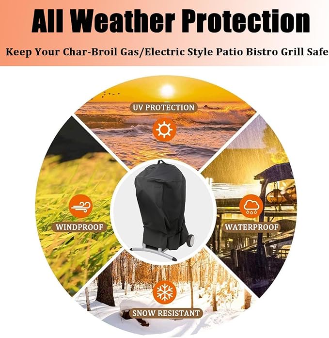Grill Cover for Charbroil Electric/Gas Patio Bistro, Heavy Duty 600D Waterproof Outdoor Grill Covers for Char Broil Patio Bistro 240 BBQ Grill Accessories