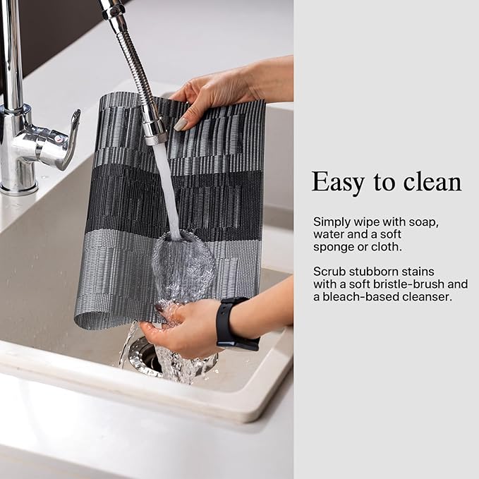 Placemats Set of 8 - Easy Clean Woven Vinyl Placemats for Dining Table, Indoor/Outdoor Place Mats, Washable PVC Table Mats （Silver Gray Black）