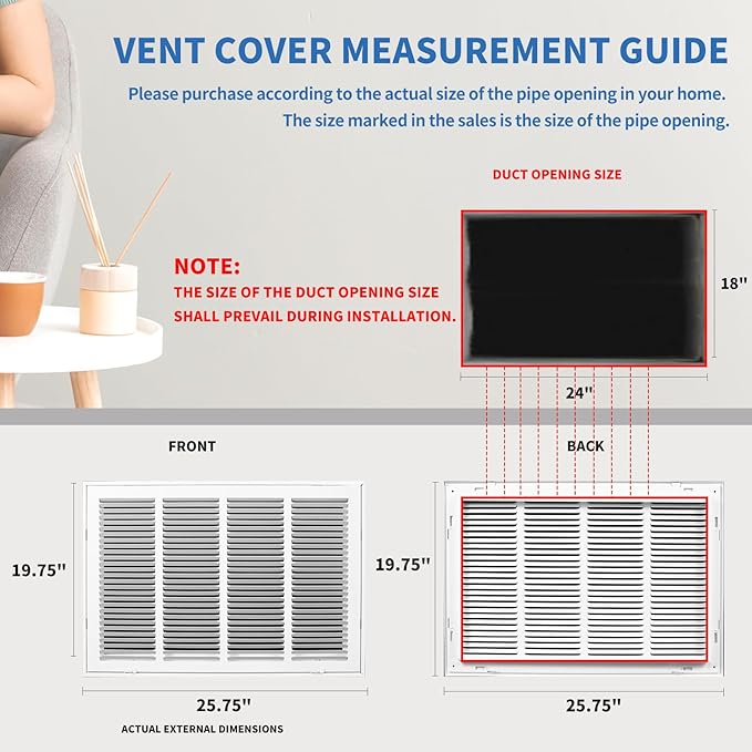24x18 Return Air Grille [Duct Opening Size],Return Air Vent Cover for Wall Or Ceiling,Steel Return Air Filter Grilles Removable Face/Door for 1 Inch Filters (24"W x 18"H [Duct Opening])