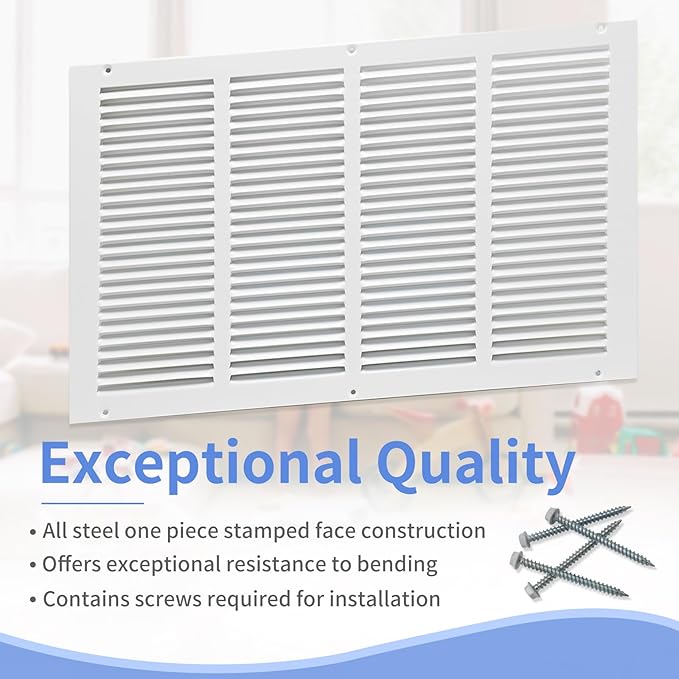 20"W x 12"H [Duct Opening Size] Steel Return Air Grille, Air Return Vent Cover for Ceiling and Sidewall - HVAC Air Vent Covers - [Outer Dimensions: 21.75"W x 13.75"H]