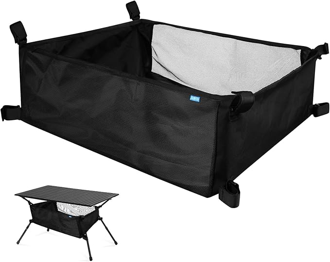 Xxerciz Storage Basket for Coleman Outdoor Camping Table, Portable Mesh Bag with Adjustable Hook and Loop Straps, Large Picnic Table Oxford Organizer Pouch for Camping Travel