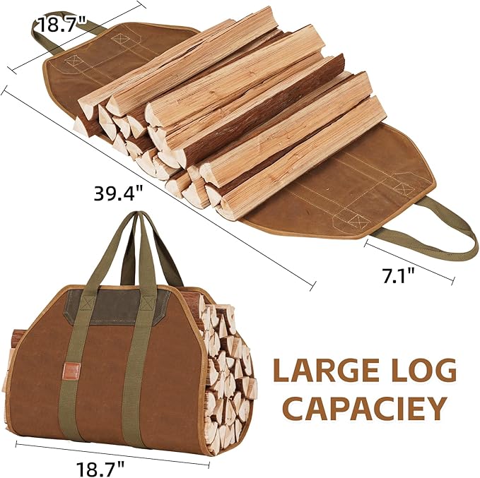 1MORE Firewood Carrier - Wood Carrier for Firewood,Log Carrier for Firewood Tote Bag, 40"X19" Canvas Firewood Carrier, Water Resistant Log Tote Wood Carrying Bag With Handles,Fireplace Tools.Rust