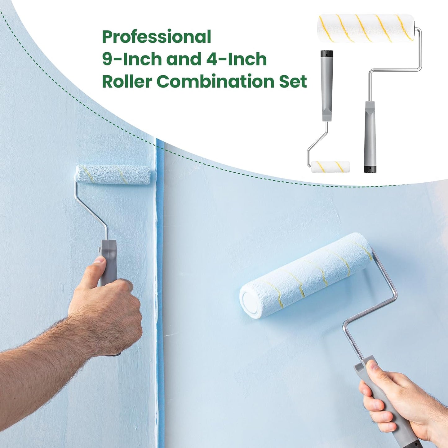 VOOMEY 17 Piece Paint Roller Kit - Paint Rollers 9"4", Paint Roller Frame，Paint Trays, Microfiber Roller Cover, Paint Kit for House Painting,Paint Brushes for Painting Walls