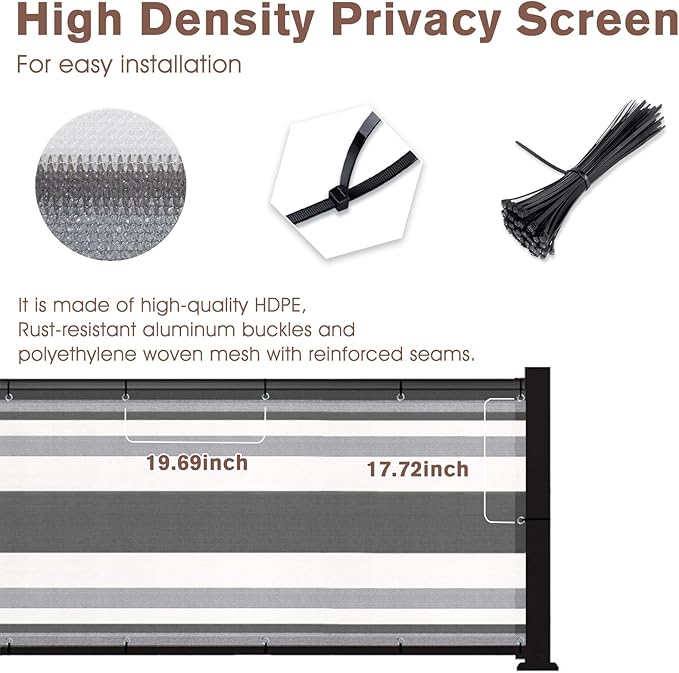 SUNNY GUARD 3'x16' Balcony Deck Privacy Screen Fence, Apartments Railing Screen Heavy Duty Wind Screen for Outdoor,Backyard,Patio Privacy(Silver Gray White Stripes