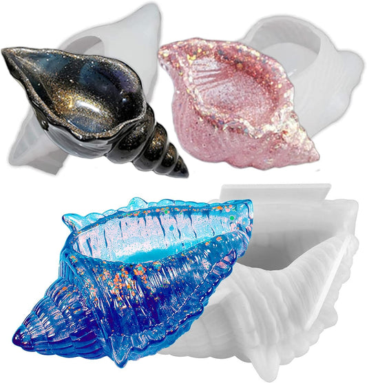 3PCS Conch Silicone Tray Resin Mold Unique Sea Snail Mould for Epoxy Resin Casting Jewelry Plate Candle Holder Trinket Storage Mold for DIY Art Crafts Supplies Home Decor