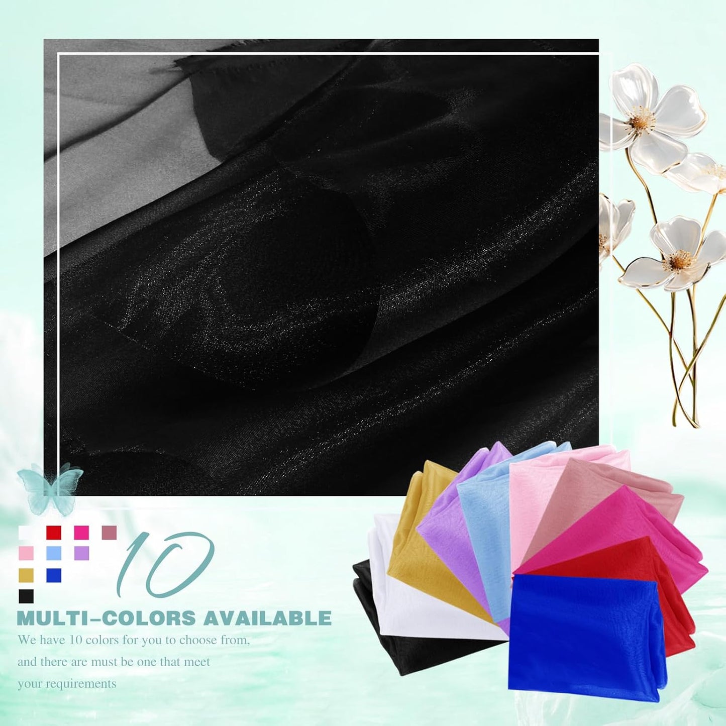VACVELT Sheer Organza Fabric by The Yard, 60 Inch Wide Black Organza Fabric Bolt Bridal Sheer Tulle Fabric, Silk Organza Fabric Roll for Wedding Party Decorations Backdrop Curtain (2 Yards)
