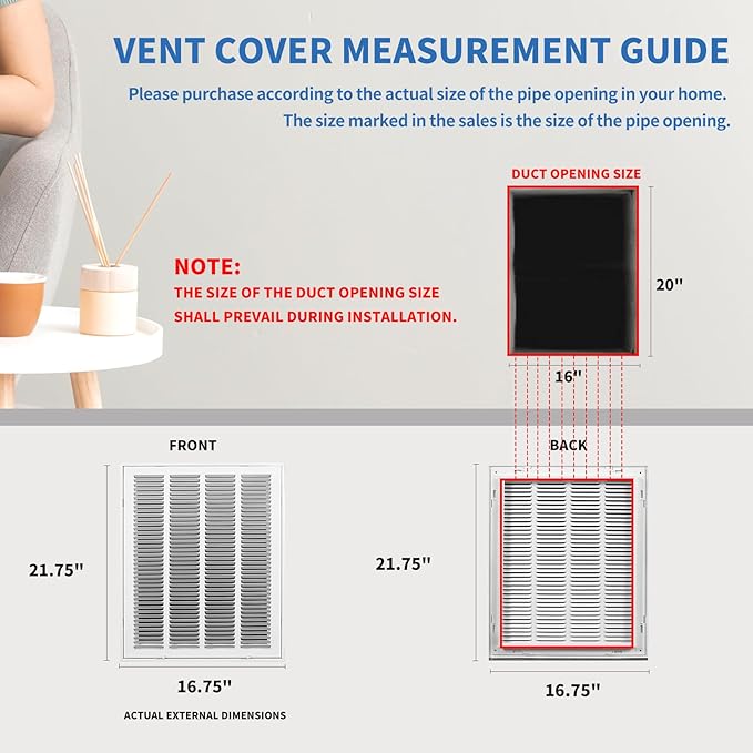16x20 Return Air Grille [Duct Opening Size],Return Air Vent Cover for Wall Or Ceiling,Steel Return Air Filter Grilles Removable Face/Door for 1 Inch Filters (16"W x 20"H [Duct Opening])