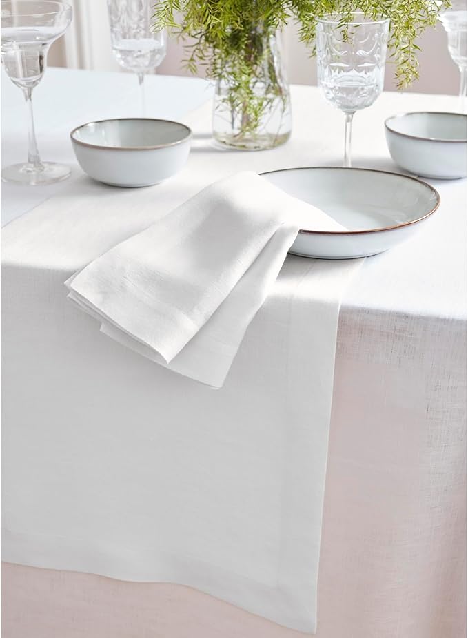 Solino Home Linen White Table Runner 108 Inches Long - 100% Pure Linen 16 x 108 Inch Table Runner for Dining, Valentines, Spring, Easter - Sonoma