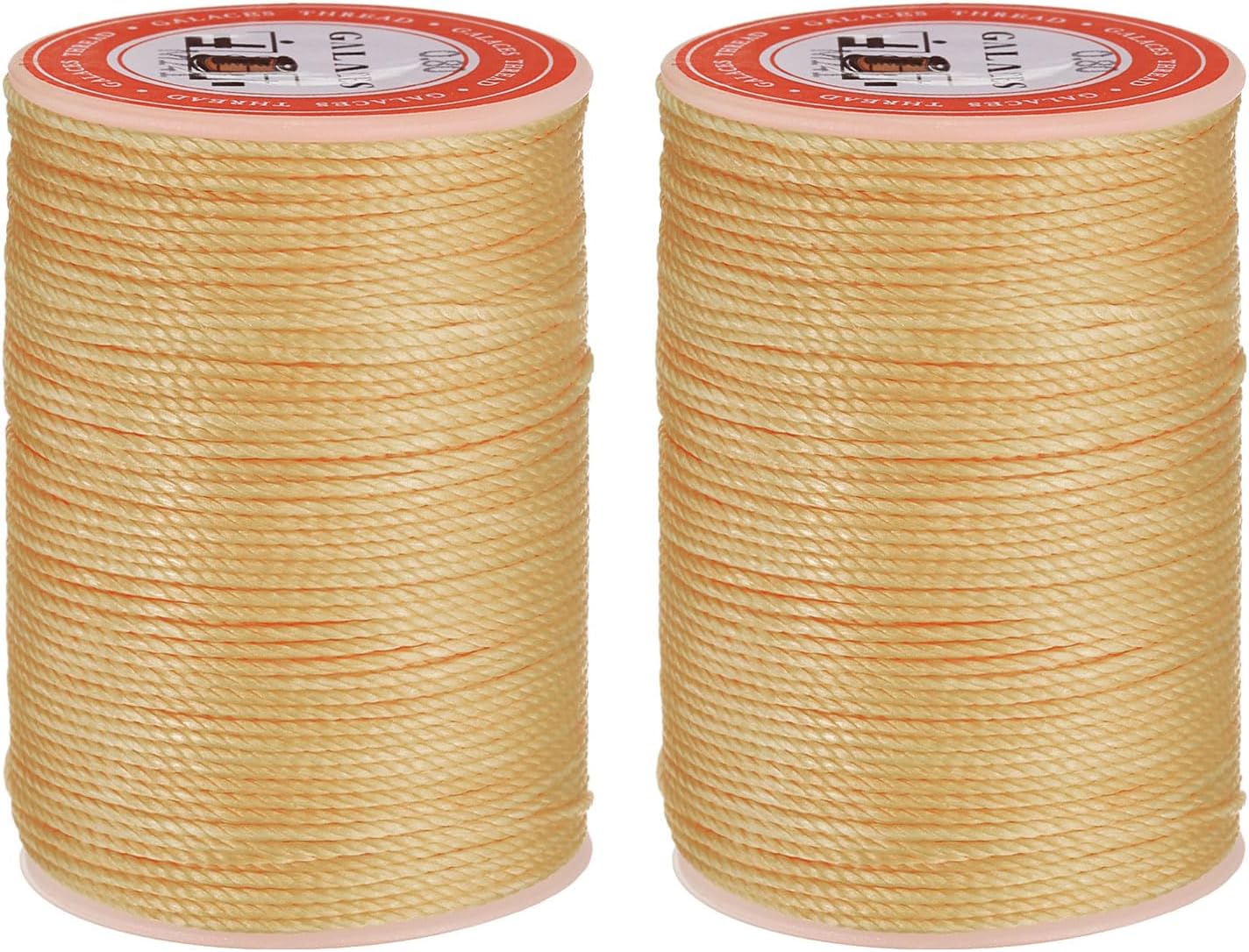 uxcell Round Leather Sewing Waxed Thread, 55m / 60 Yards Polyester Wax String, 0.80mm Wax Stitching Cord for Leather Crafts, Bookbinding, Bracelets Braided, Pale Cream, 2pcs