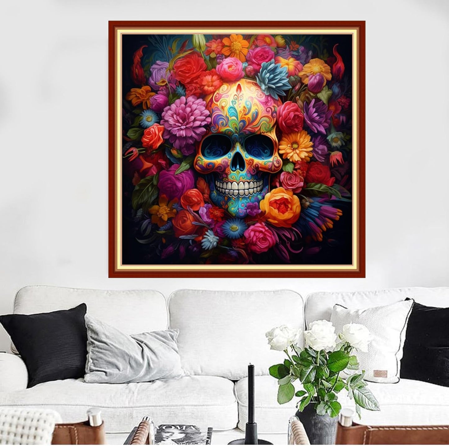 Redxing Stamped Cross Stitch Kits Full Range of Embroidery Starter Kits- Needlepoint Counted Cross Stitch Kits for Beginner Adults 11CT Printed Embroidery Kit-Skeleton Flower 18x18 inch