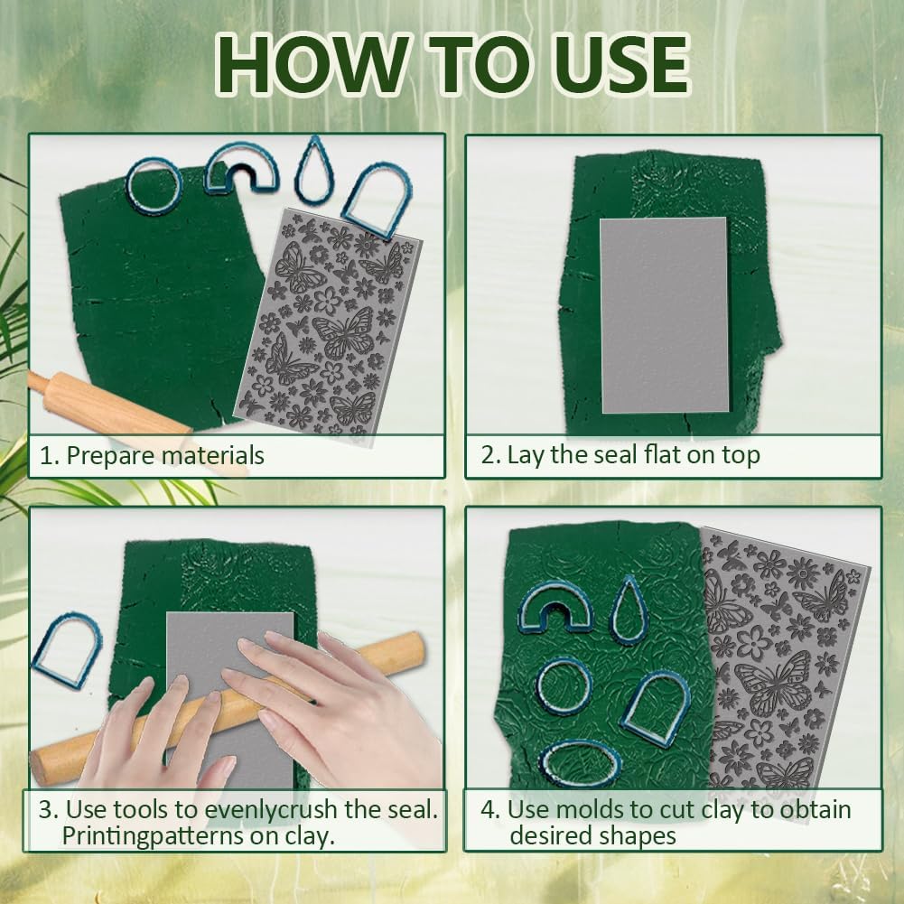 CHGCRAFT 16 Sheets Flower and Butterfly Clay Texture Mat Vintage Pattern Polymer Clay Texture Sheets DIY Tools for Pottery Earring Jewelry Making Stamp Engraving Machines, 4x2.6inch