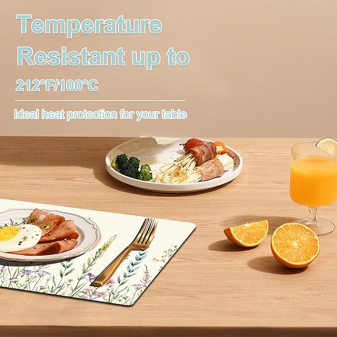 Placemats Set of 4 - Faux Leather Heat Resistant Placemats for Dinner Table, Non-Slip Waterproof Oil-Proof Washable Reusable Placemat for Indoor Outdoor Kitchen Decor, 15.75In*11.81In