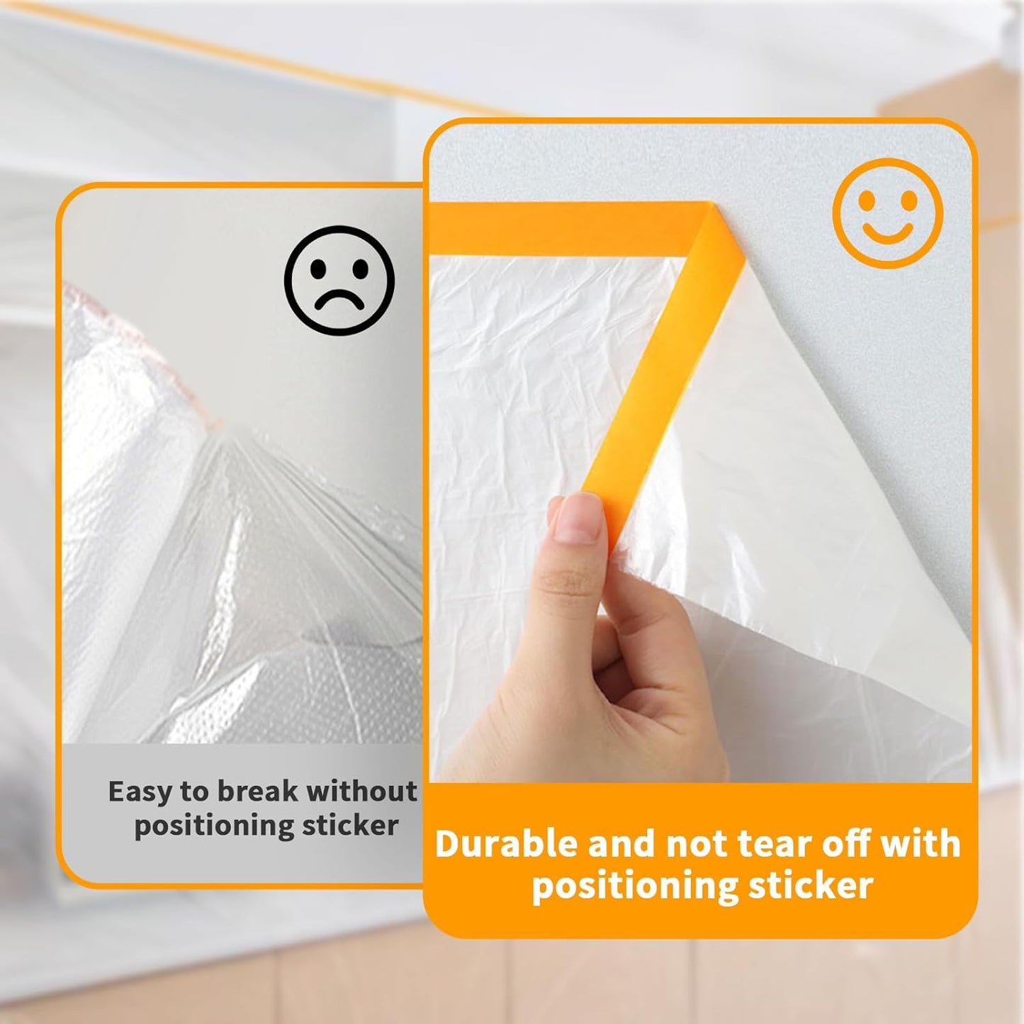 Pre-Taped Masking Film 22" x 66' for Painting,Plastic Automotive Tape and Drape,Paint Protection Film with Built-in Tape, Drip-Free Painting for Cars,Walls, Floors, Furniture（4 Rolls）