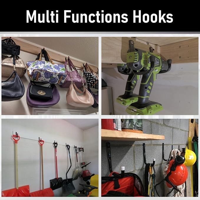 Garage Hooks, 6 Pack Heavy Duty Storage Hooks, 4.1Inch Garden Tool Utility Hooks, Fastening Hooks for Wall Mounting Load Capacity 45lbs