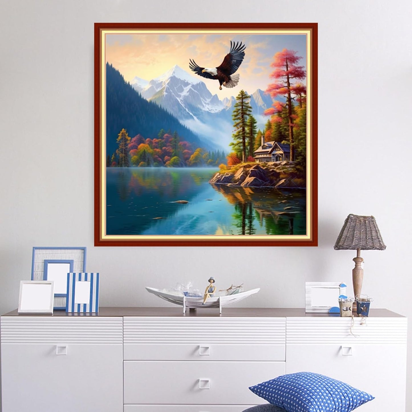 Dooxvey Cross Stitch Kits for Adult Beginners - Full Range of Stamped Kits, Needlepoint & Embroidery Kits - 11CT Cross Stitch Patterns: Eagle Scenery, 18x18 inch