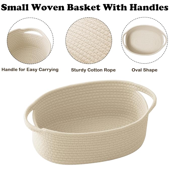 Gift Basket with Gift Bag and Ribbons,Small Rope Woven Shelf Storage,Baskets for Gifts Empty,Birthday,Baby Shower,Decorative Organizer Box with Handles(Cream)