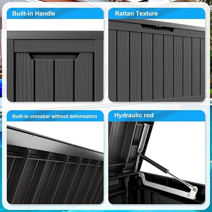 90 Gallon Waterproof Outdoor Storage Box,Resin Deck Box,Lockable Outside Storage Box Container for Patio Furniure,Garden,Tools (90 Gallon,Black)