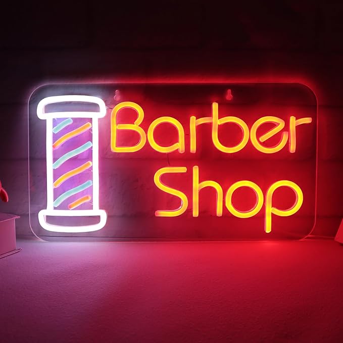 JFLLamp Barber Shop Neon Signs for Wall Decor Open Neon Lights for Bedroom Led Signs Suitable for Barber Shops Hair Salon Art Unique Gift for Hairdresser 16.1 * 9 Inch(Red + Blue + White)
