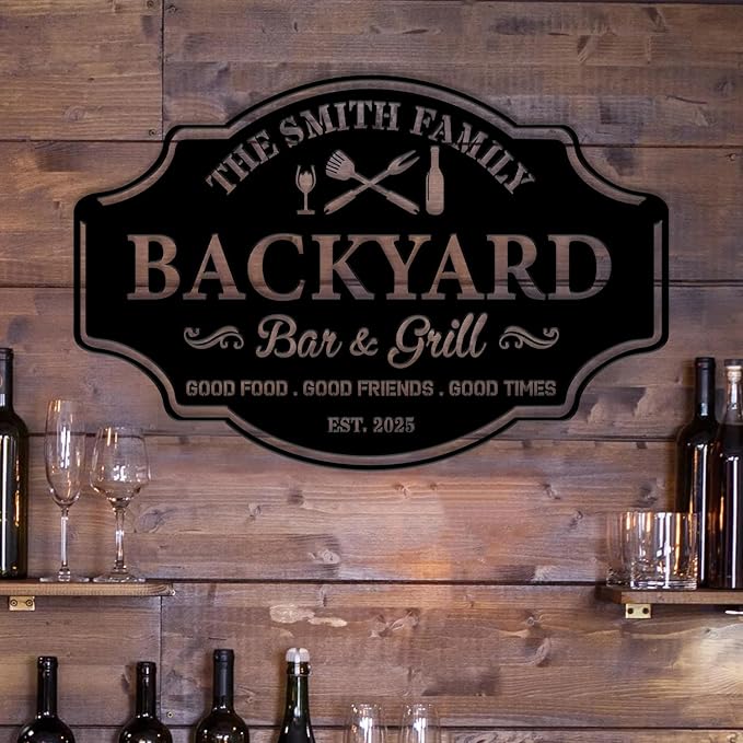 Custom Backyard Bar & Grill LED Sign – Personalized BBQ Sign, 16-Color LED with Remote Control, Barbecue Custom Led Sign, Bar Metal Wall Art, Grill Art Decor for Patio, Home, Kitchen