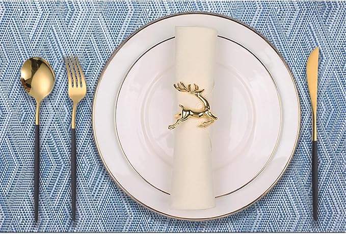 Druable Placemats Set of 8, Plastic Heat-Resistant Non-Slip Vinyl Place Mats Washable Easy to Clean 18"x12" Placemats for Indoor Outdoor Table Decor (Blue)