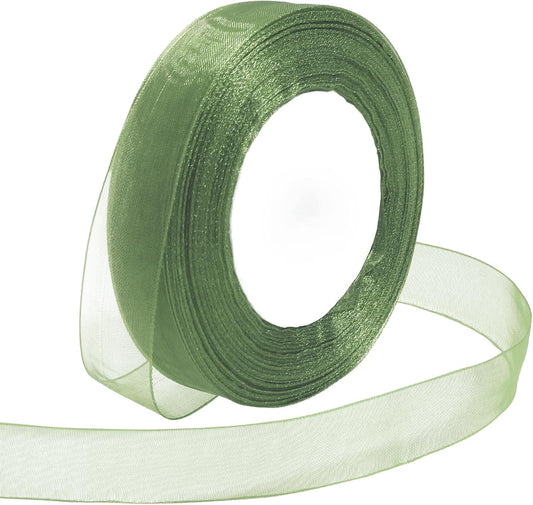 Ribbon for Gift Wrapping 3/4 inch Sage Green Sheer Organza Ribbon for Flower Bouquet Tulle Thin Chiffon Ribbons for Wedding Invitations Christmas Halloween Presents Decorations Crafts 50 Yards