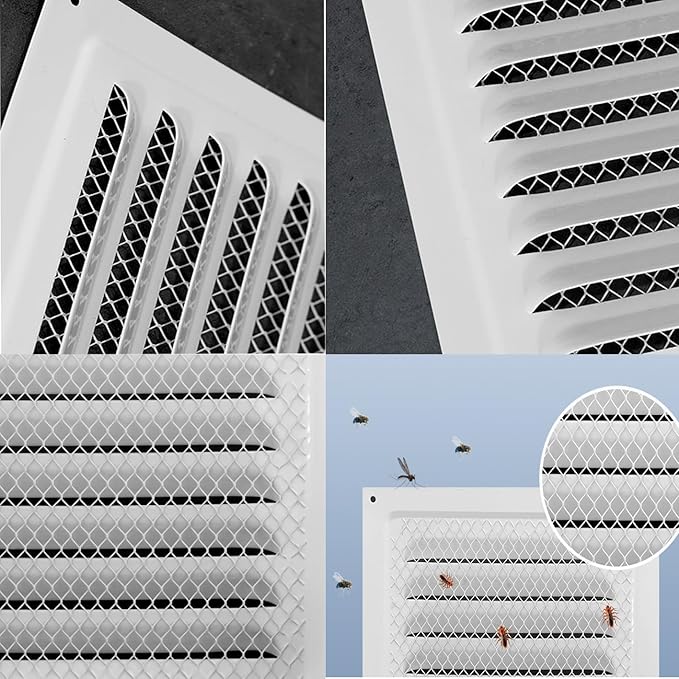 2pcs Attic Vent Soffit Vent Aluminum Wall Vent Metal Shed Vent Square Vent Louver Vent Grille with Built-in Insect Screen for Exterior Door House Attic Garage Ceiling (White 12" x 8"-2 Pack)