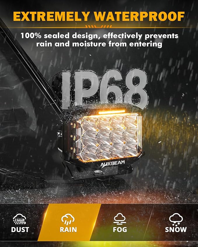 Auxbeam V-MAX Series 204W LED Driving Pod Lights, 7Inch Rectangle Offroad Spotlight with Amber DRL & Backlight, 270° Side Shooter Ditch Auxiliary Spot Flood Combo Beam for Truck Jeep Pickup SUV ATV
