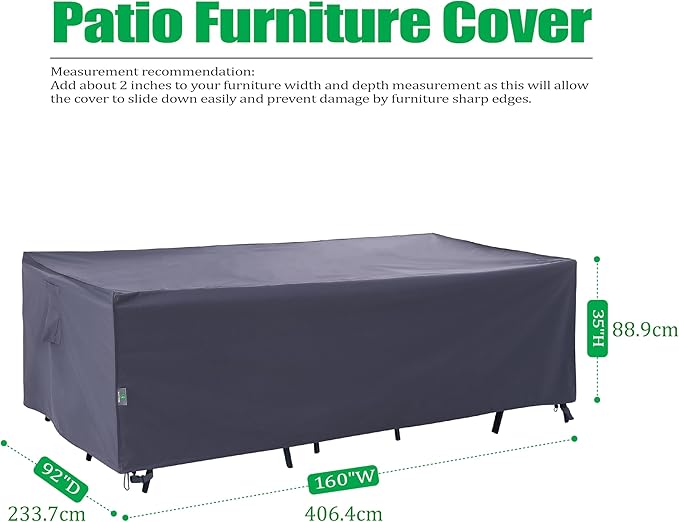 F&J Outdoors Heavy Duty Waterproof Anti-UV Rip-stop Fabric Extra Large Patio Furniture Covers, Grey, 160"x92"x35"