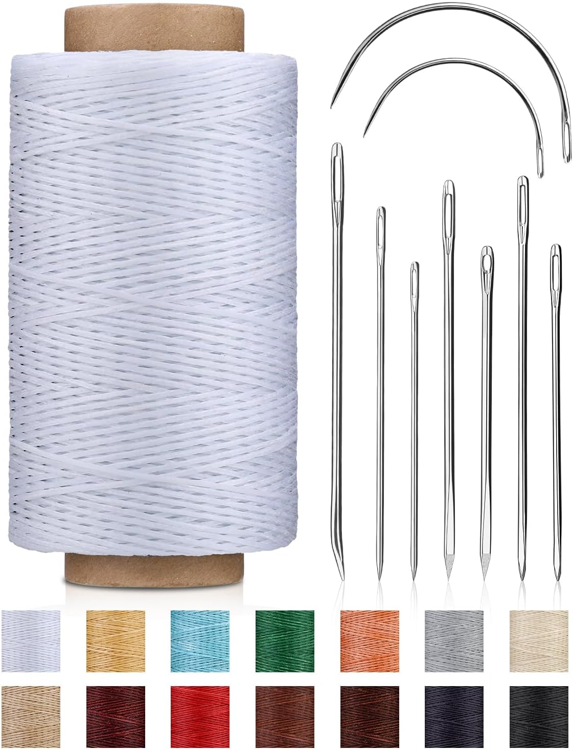 DIUDUS 218 Yards Upholstery Thread, Waxed Leather Thread, Heavy Duty Sewing Kit with Upholstery Needles, Wax String for Hand Sewing Repair Carpet Sofa Carseat Canvas (White)