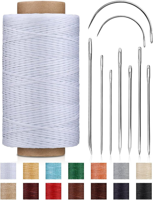 DIUDUS 218 Yards Upholstery Thread, Waxed Leather Thread, Heavy Duty Sewing Kit with Upholstery Needles, Wax String for Hand Sewing Repair Carpet Sofa Carseat Canvas (White)