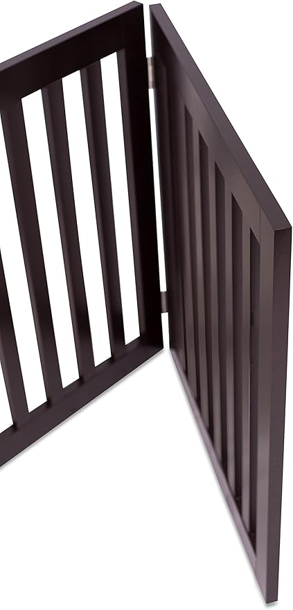 INTERNET'S BEST Dog Gate Indoor Freestanding Pet Barrier, Folding Wood Dog Fence, Extra Wide Doorway Puppy Gate, Indoor Animal Privacy Panel, Wooden Cat Fence - 4 Panel - 24", Espresso