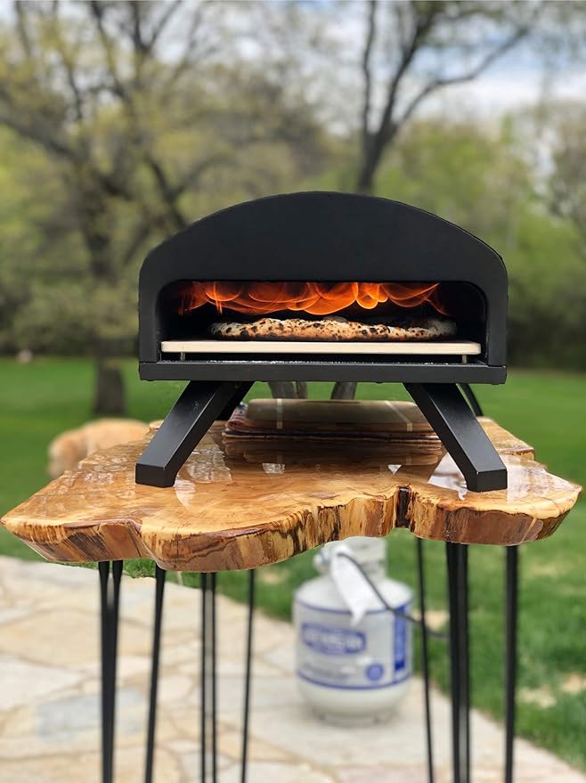 Bertello SimulFIRE Outdoor Pizza Oven Bundle - Wood Fire Portable 12 inch Brick Oven with Gas Burner, Peel, Wood Tray, Cover, & Thermometer - Portable Pizza Maker - As Seen on SHARK TANK