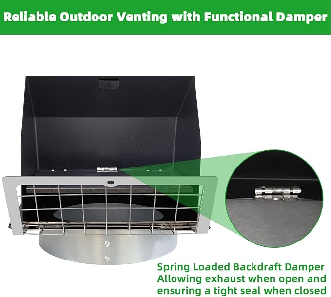 Dryer Vent Cover Outside 6" Vent Cover Exterior Wall Vent Hood Outlet,Wall Mount Extractor Vent with Screen&Cushioned Flap,Outdoor Dryer Exhaust Vent Cover Cap for Range Hood Duct HVAC Ventilation