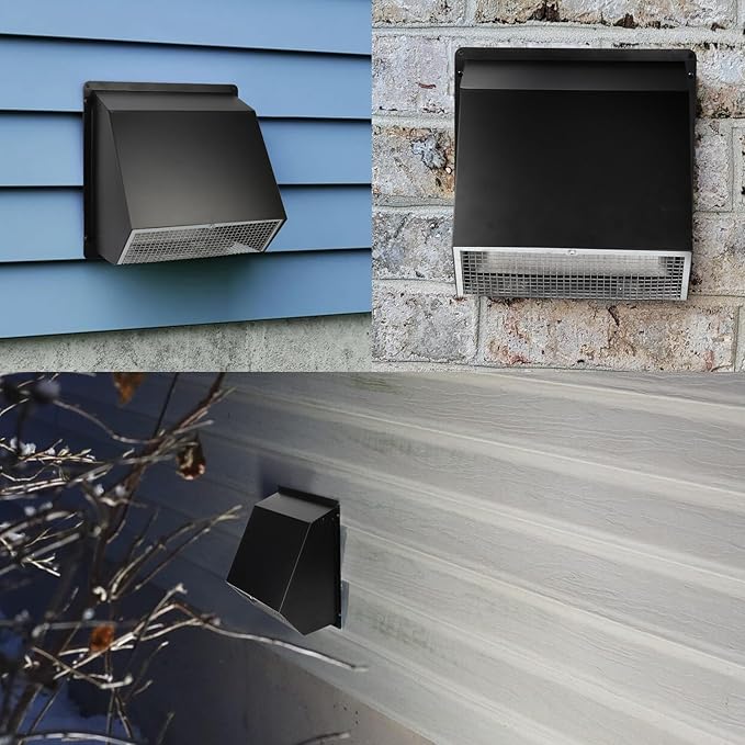 6 Inch Wall Vent Exhaust Vent Dryer Vent Cover Outside, 6" Hooded Wall Vent with Screen and Damper for Kitchen Range Hood Exterior Wall Vent Cover Cap Hood Vent Dryer Air Vent,Galvanized Steel,Black