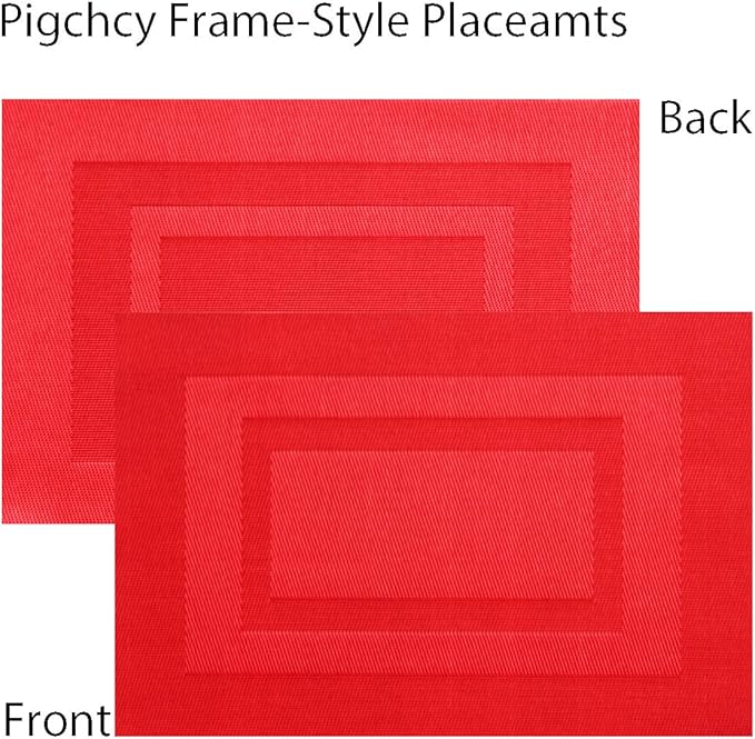 PIGCHCY Placemats,Washable Vinyl Woven Table Mats,Elegant Durable Placemats for Dining Table Set of 6 (18 x 12 inches,Passionate Red)